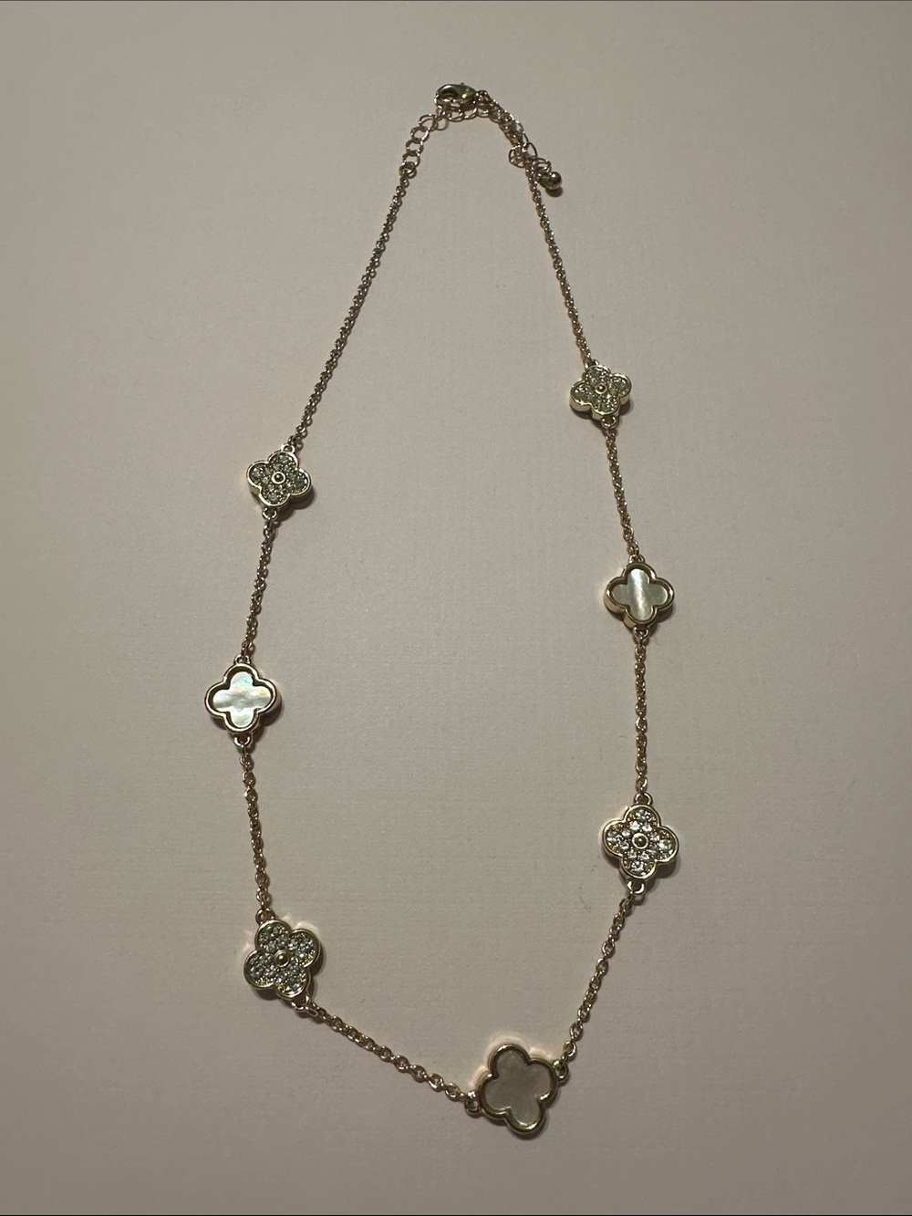Gold-Tone Clover Necklace with White Mother-of-Pearl Accents